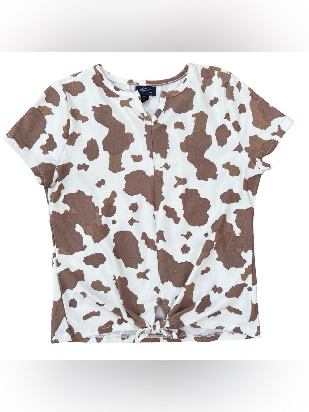 Buckle Girls' Brown & White Cow-Print Tie Front Tee Blouse Youth Cowgirl Western
